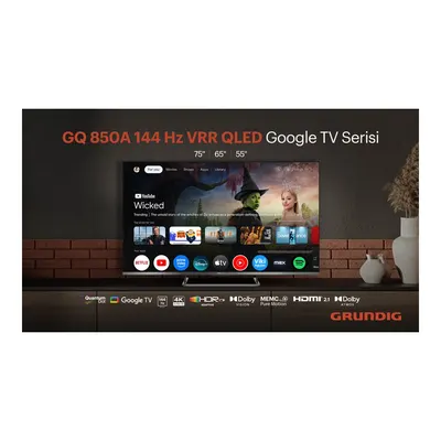 GRUNDIG 75 GQ 850A 75 inç 189 Ekran Uydu Alıcılı Google TV Smart 4K Ultra HD 144 Hz QLED TV