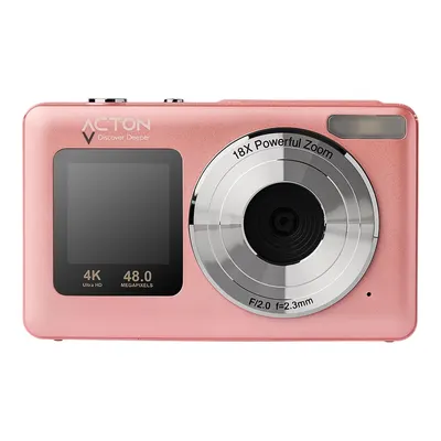 ACTON Selfix Digital Dual Screen 4K 18X Zoom 48 MP Flaşlı Vlog Kamera Fotoğraf Makinesi Pembe