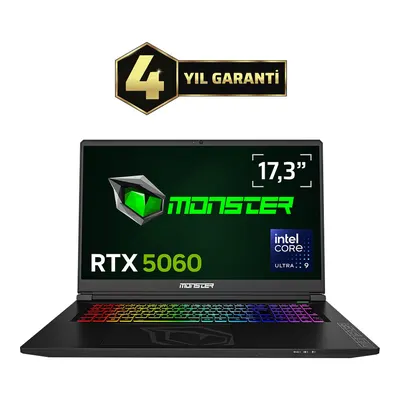 MONSTER Tulpar T7 V26.4.5/Intel Core Ultra 9 185H/32GB RAM/1TB SSD/RTX5060/17.3"/W11 Laptop Siyah
