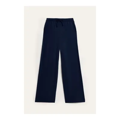 Kadın Lacivert Beli Bağlamalı Wide Leg Pantolon