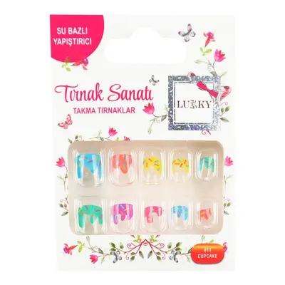 Lukky Cupcake Baskılı Yapışkanlı Takma Tırnak Seti