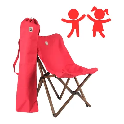 BAG THE JOY Çocuk Ahşap Antrasit İskelet Katlanır Çantalı Kamp Sandalyesi Kırmızı