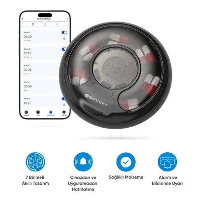 ŞIMART Bluetooth Bağlantılı Sesli Alarm ve Bildirim Akıllı İlaç Kutusu