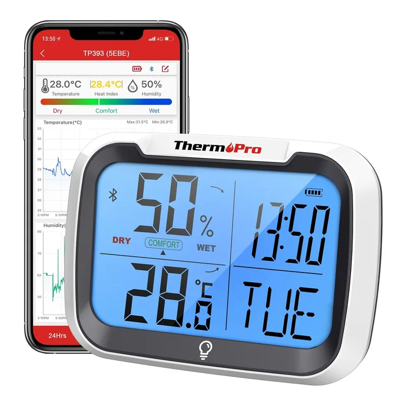 THERMOPRO TP393B 7" Wi-Fi İç ve Dış Mekan Sıcaklık Nem Basınç Ölçer Geniş Ekranlı Termometre, görsel 1
