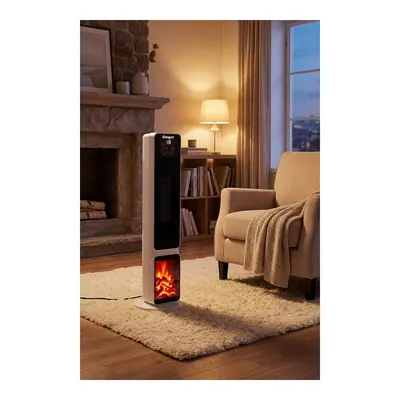 HOOGAR 2701 L OLED Şömineli Ekran Dijital Göstergeli Seramik 2000 W Kule Tipi Isıtıcı Beyaz