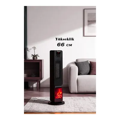 HOOGAR 2701 L OLED Şömineli Ekran Dijital Göstergeli Seramik 2000 W Kule Tipi Isıtıcı Siyah