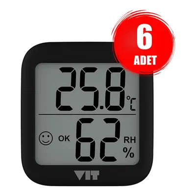 VIT BVT17-04 6'lı İç Mekan Dijital Isı ve Nem Ölçer Siyah Termometre