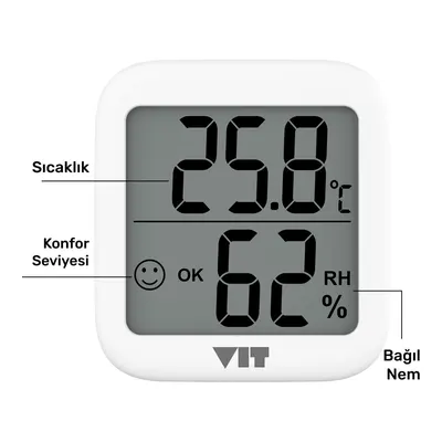 VIT WVT17-04 6'lı İç Mekan Dijital Isı ve Nem Ölçer Beyaz Termometre