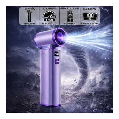 MIOJI Mio AD72 Pro 8000mAh 150000RPM Taşınabilir Güçlü Mor Hava Soğutucu Gri