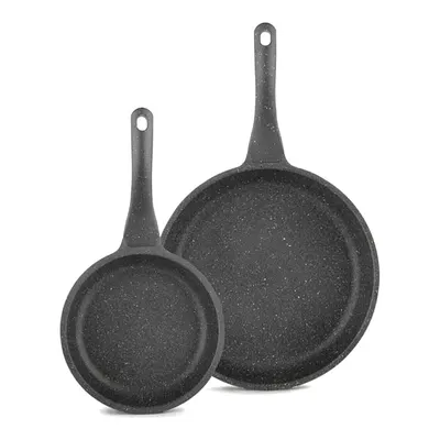 EDA FOCUS Döküm Granit 2'li (Orta Boy 24Cm+ Büyük Boy) 28 cm Tava Seti Siyah