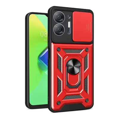 NEWFACE İnfinix Hot 30 5G Uyumlu Pars Lens Yüzüklü Silikon Telefon Kılıfı Kırmızı