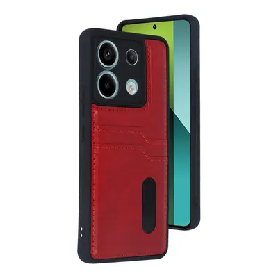 NEWFACE Xiaomi Redmi Note 13 Pro 5G Uyumlu Sara Kartvizitli Deri Telefon Kılıfı Kırmızı