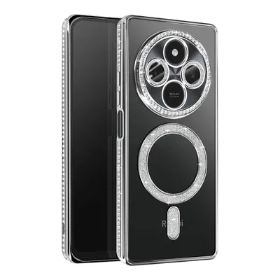 NEWFACE Xiaomi Redmi 14C Uyumlu Joke Simli Magneticsafe Telefon Kılıfı Gümüş