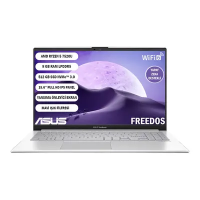 ASUS VivoBook Go 15 E1504FA-BQ4463 AMD Ryzen 5 7520U 8 GB RAM 512 GB SSD 15,6 inç FreeDOS Laptop Gri
