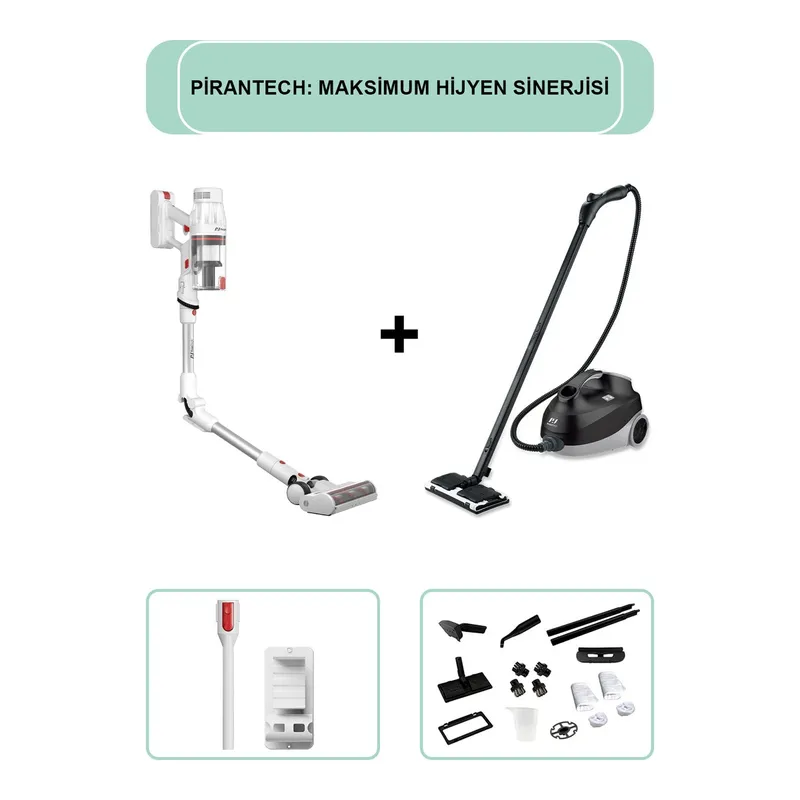 PİRANTECH ES-330 Pro Dikey Süpürge ve CB-107C Profesyonel Buharlı Temizleyici Siyah, görsel 1