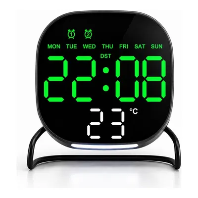 VALKYRIE Dijital Yeşil LED Siyah Alarm Beyaz Derece 3 Kademe Işık USB Destekli Modern Gece Lambalı Masa Saati