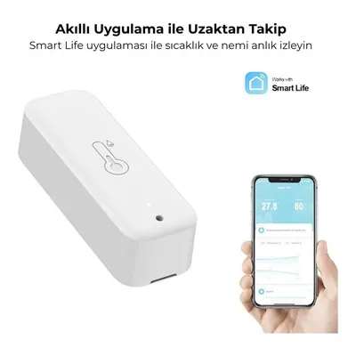 YECO Wi-Fi Tuya Uyumlu Uygulama Kontrollü Pilli Akıllı Sıcaklık ve Nem Sensörü