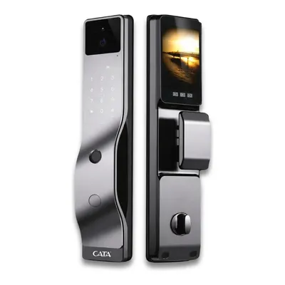 CATA CT-4040 3D Yüz Tanıma Parmak İzli HD Ekranlı Kameralı Akıllı Kapı Kilidi Siyah
