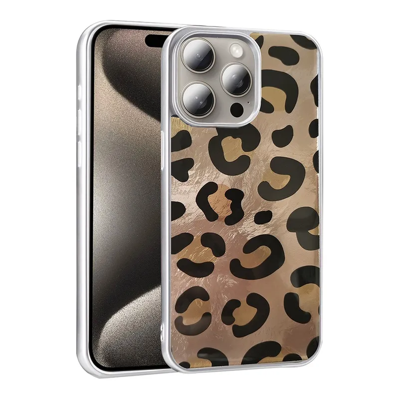 LOPARD iPhone 15 Pro Max Uyumlu Desenli Mep Kapak Gold Leopar Telefon Kılıfı Çok Renkli, görsel 1
