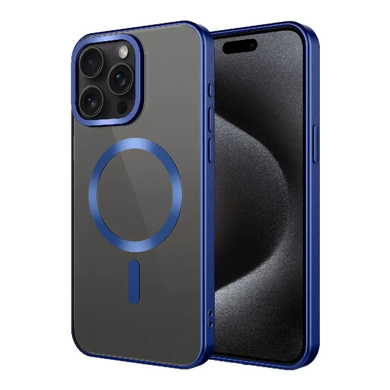 LOPARD iPhone 15 Pro Max Uyumlu Mat Tasarımlı Kablosuz Şarj Uyumlu Mat Setro Kapak Telefon Kılıfı Lacivert, görsel 1
