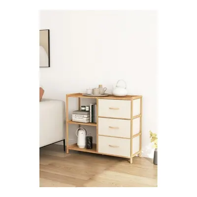 DIGITHOME DB-0017 Bambu 2 Raflı 3 Çekmeceli Dolap Çok Amaçlı Düzenleyici Organizer Şifonyer Kahverengi
