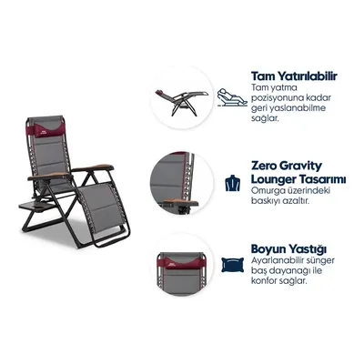 AYGAZ Ekstra Geniş Alüminyum Şezlong– 120 kg Kapasite, Konforlu, Zero Gravity Lounger Tasarım Plaj Sandalyesi Gri