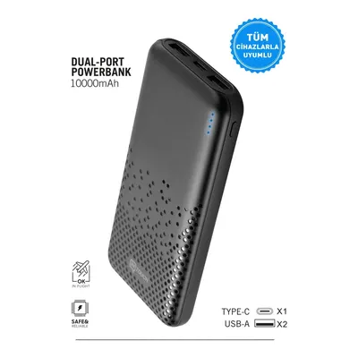 INTOUCH Slim Dual Port Tüm Cihazlarla Uyumlu 10.000 mAh Powerbank Siyah