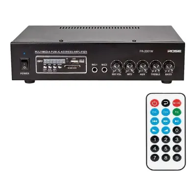 ROSE FR-2001W 80 Watt 2 Mikrofon Girişli MP3 + Bluetooth + SD Kart + Kumandalı Trafolu Amfi Siyah