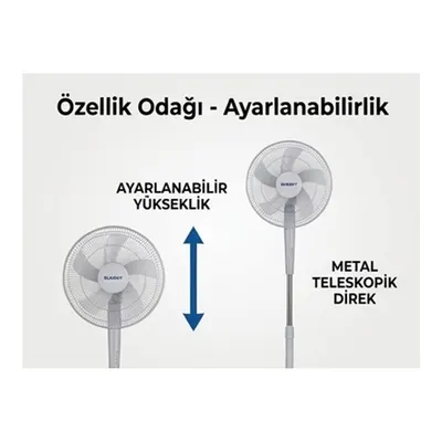 SUNNY SN8VNTSTND03B 16 inç Ayaklı - 5 Kanatlı Pervane, 40 W Güçlü Soğutma 3 Kademeli Vantilatör Beyaz