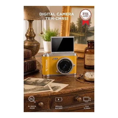 TORIMA CMR51 Mini Dijital Retro Kamera 48MP 8X Zoom Flip Ekranlı Selfie Video Vlog Kamerası Sarı