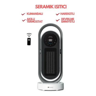 PURMED Kule tipi Kumandalı hareketli Seramik 2000 W Fanlı Isıtıcı Gümüş