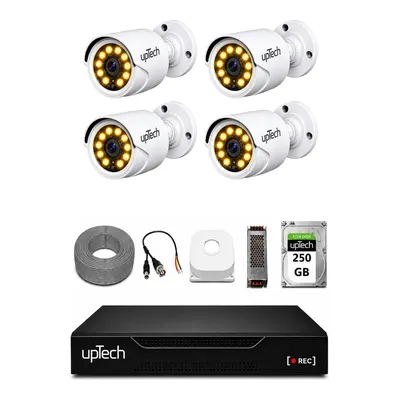 UPTECH Full HD 4 Kameralı Gece Renkli Görüş Su Geçirmez 250GB HDD 2239 Güvenlik Kamera Seti Beyaz