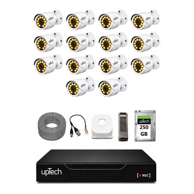 UPTECH Full HD 14 Kameralı Gece Renkli Görüş Su Geçirmez 250 GB HDD 2239 Güvenlik Kamera Seti Beyaz
