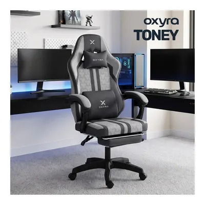 OXYRA Toney Premium Ergonomik Terletmez Kumaş Ayak Destekli Oyuncu Koltuğu Gri