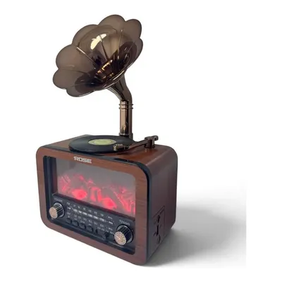 ROSE SP-450 Nostaljik Radyo Bluetooth/USB/SD Kart Girişli Şömine Efektli Radyo Kahverengi