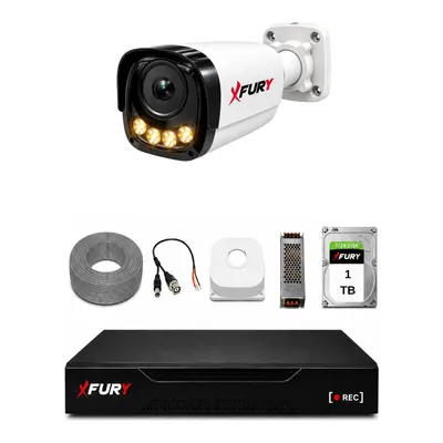 FURY 1 Kameralı 4 Warm LED Gece Renkli Görüş 1 TB HDD Güvenlik Kamera Sistemi Beyaz