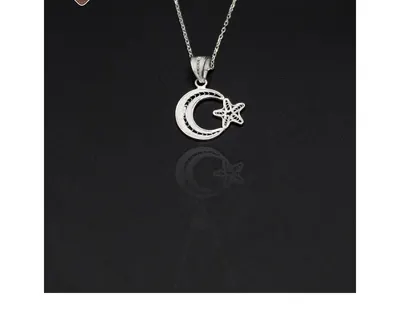 Midyat Nurtaş Gümüş Ay Yıldız Küçük Boy Model 925 Ayar Saf Gümüş Telkari Kadın Kolye 201024655