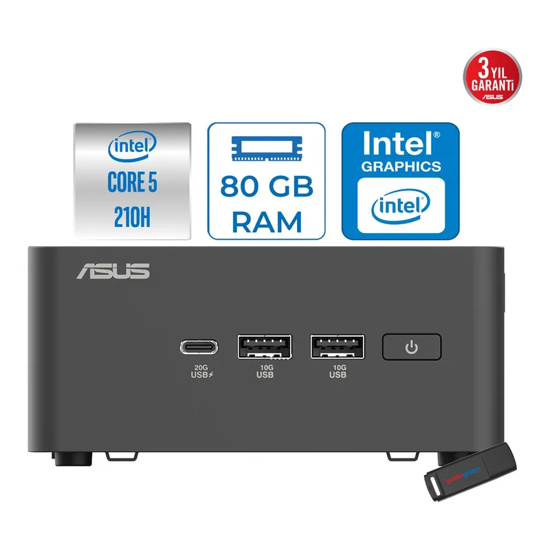Asus Nuc 15 Pro Tall Kit Intel Core 5-210H 4.8ghz Up 80GB Ddr5 2tb SSD Intel® Graphics WIN11PRO Mini Barebone Masaüstü Bilgisayar, görsel 1