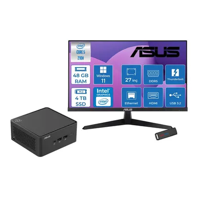 Asus Nuc 15 Pro Tall Kit Intel Core 5-210H 4.8ghz Up 48GB Ddr5 4tb SSD Intel® Graphics 120Hz IPS 27 Inç Fhd Mon. WIN11HOME Mini Barebone Masaüstü