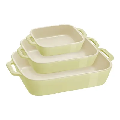 Staub Seramik 3 Parça Dikdörtgen Fırın Kabı Seti, Limon Yeşili