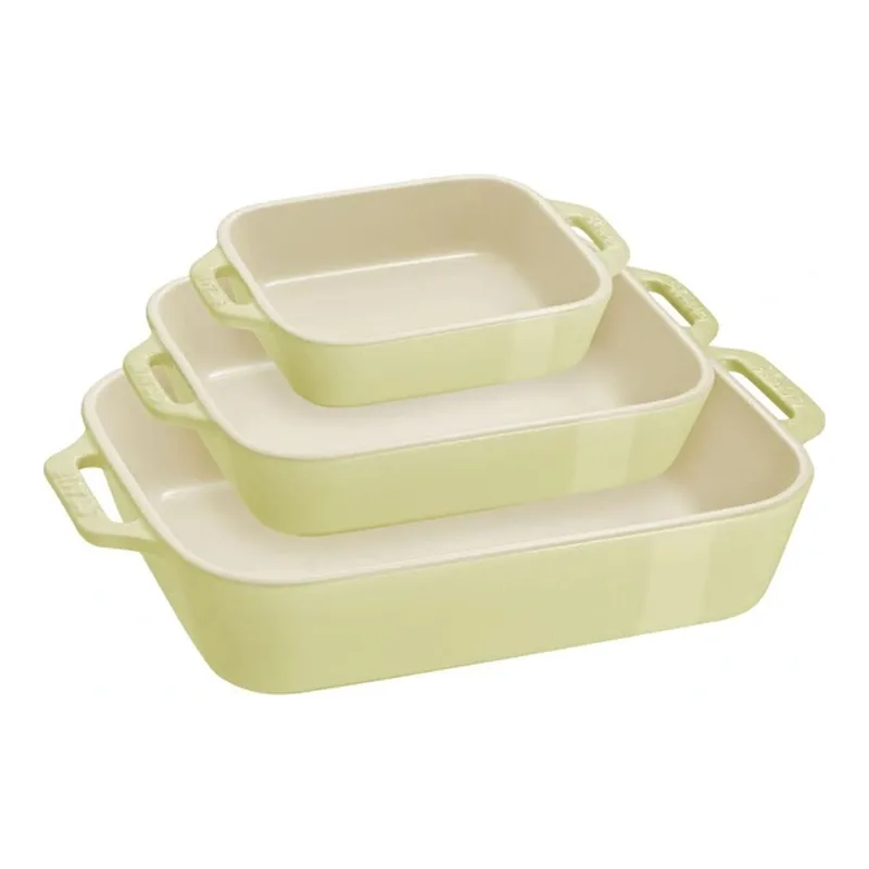 Staub Seramik 3 Parça Dikdörtgen Fırın Kabı Seti, Limon Yeşili, görsel 1