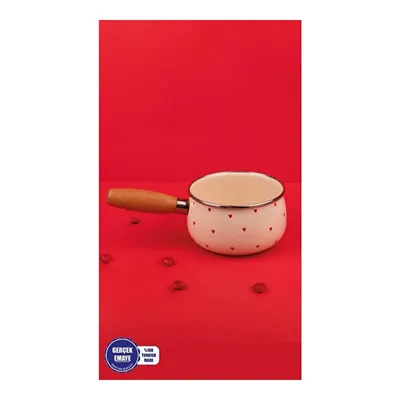Emaylab Cupid Ahşap Saplı Kalp Desenli Emaye Sos Tavası 16cm 1,3 Litre (indüksiyon Dahil Tüm Ocaklara Uygun)