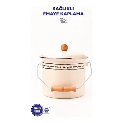 Emaylab Mood Ahşap Detaylı Emaye Yoğurt/bakliyat Bakracı(20cm-3 Litre-tüm Ocaklarla Uyumlu)