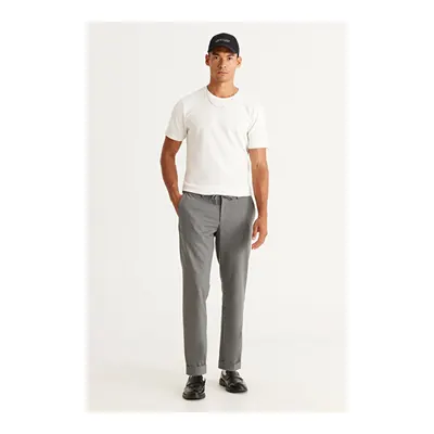 Slim Fit Dar Kesim Beli Bağlamalı Desenli Esnek Gri Pantolon