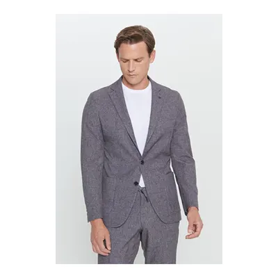 Slim Fit Dar Kesim Mono Yaka Seyahat Çantalı Desenli Siyah-Füme Takım Elbise