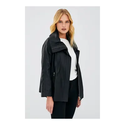 Felicita Kadın Ekru Oversize Deri Ceket