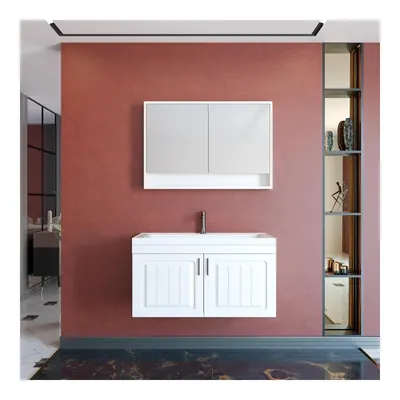 Gold Banyo Aria Aynalı 100 cm Takım Banyo Dolabı Beyaz