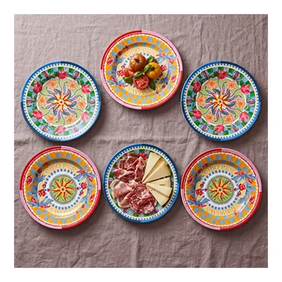 Baci Milano Dolce Far Niente Mavi ve Pembe Renkli Karışık 6 Parça Melamin Servis Tabağı 28 cm