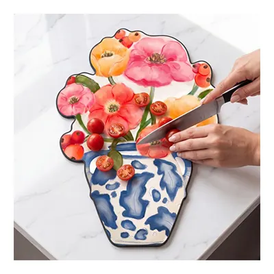 Baci Milano Dolce Far Niente Çiçekli Vazo Desenli Asılabilir Melamin Kesme Tahtası Büyük Boy 29 x 39 cm