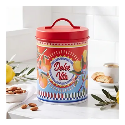 Baci Milano Dolce Vita Limon & Portakal Desenli Yeşil Pembe Paslanmaz Çelik Vakumlu Silindir Saklama Kutusu Ø 11 cm, H 18 cm